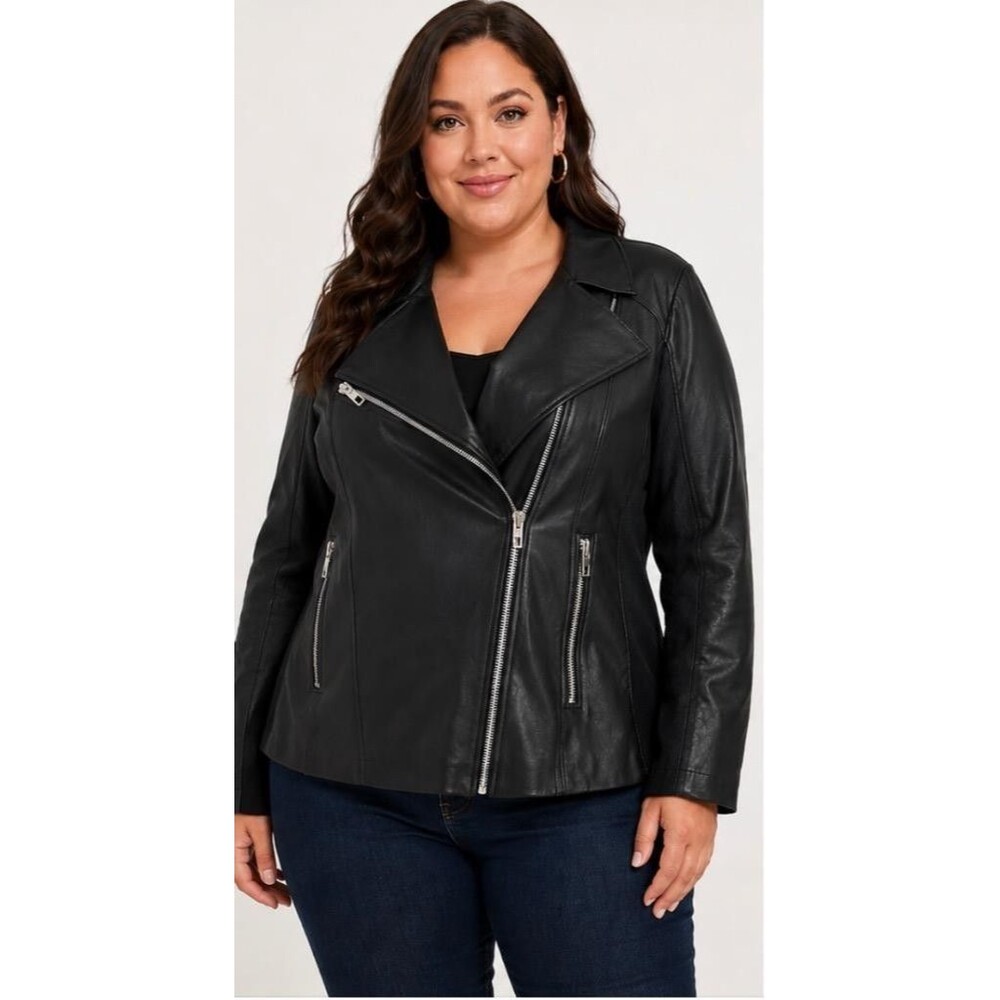 BLANKNYC Women's 3X Black Faux Leather Moto Jacket Asym Zip Stretch Plus Size